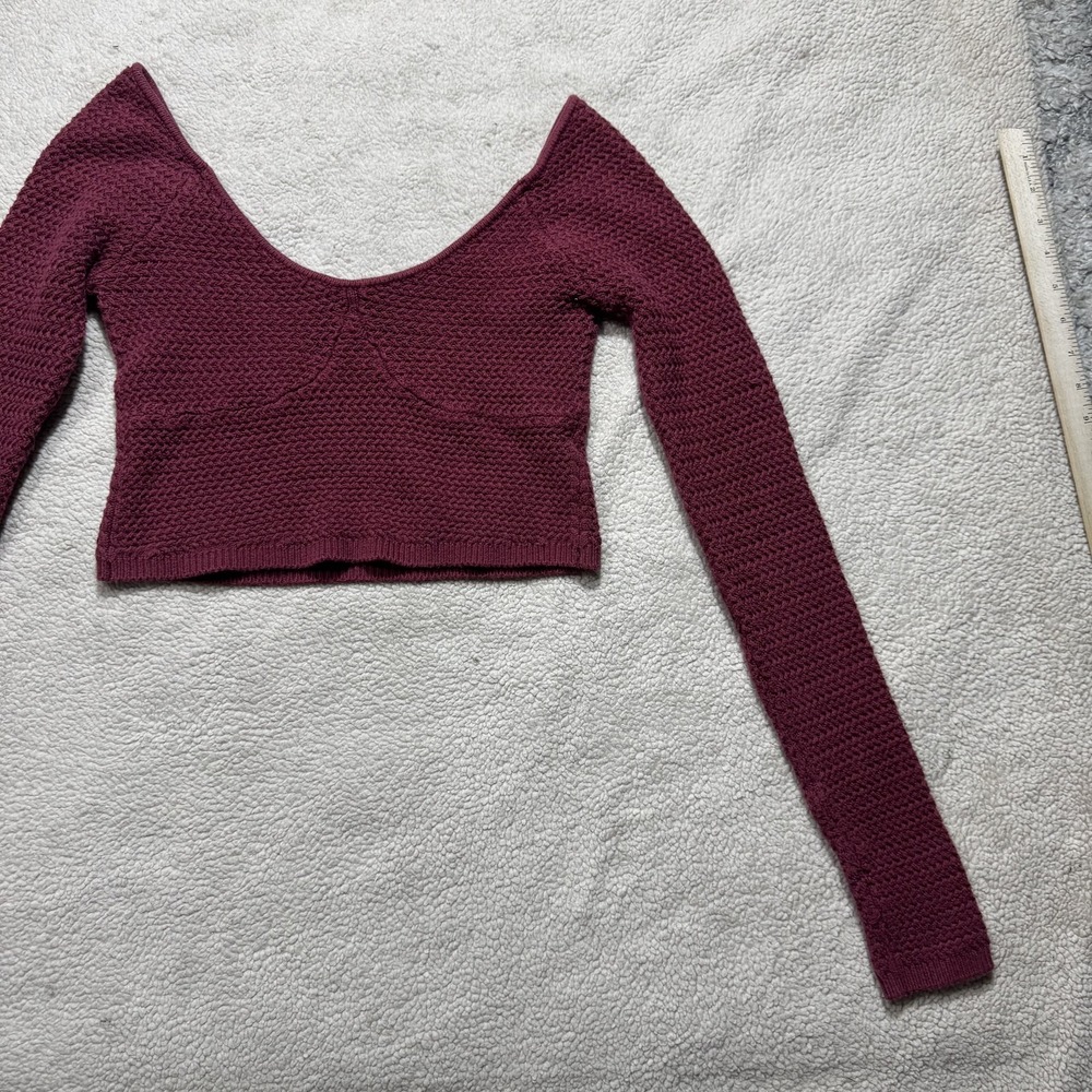 FP‎ Beach Sweater Womens XS Burgundy Long Sleeve Knit Crop Pullover Boho Stretch - Picture 4 of 14